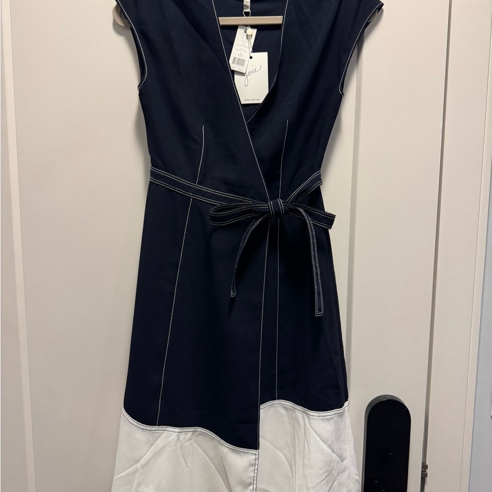 Elegant Navy and White Wrap Dress